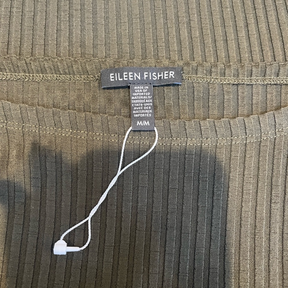 Eileen Fisher Tencel Stretch Rib Ribbed Knee Sleeved Green Olive Dress M New - Picture 7 of 8